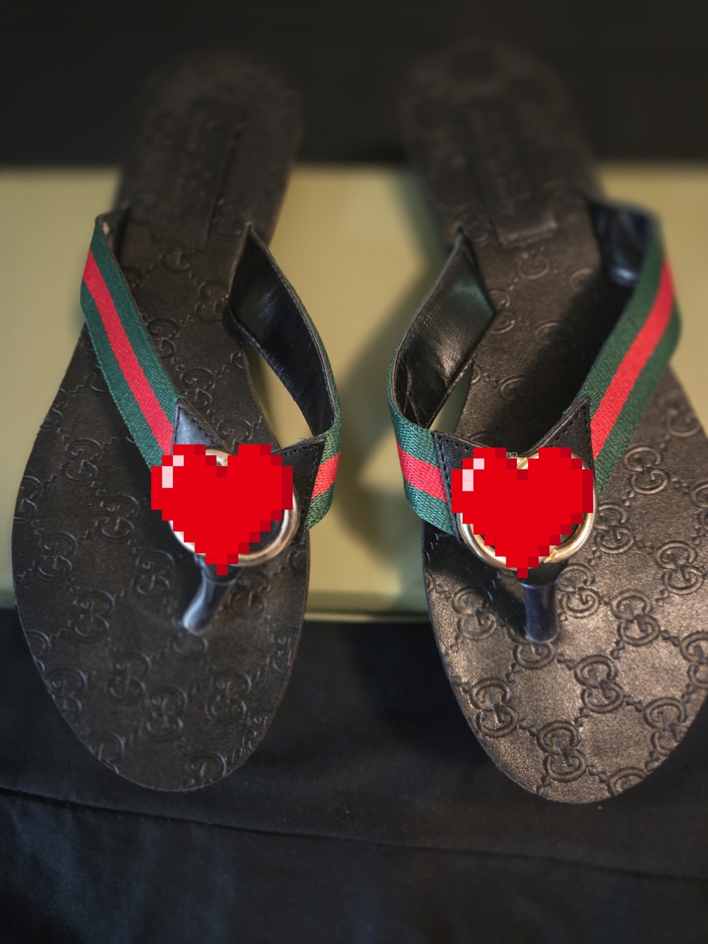 Womens Black Flip Flop Sandals with Red & Green Military Style Straps